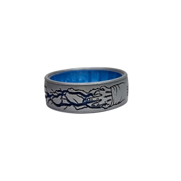 Enso Rings Star Wars Silicone Ring Force Lightning Silver/Blue Topaz - Size 10 - Picture 1 of 5